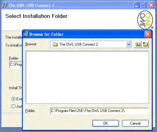A different folder location can be used to install The OWL Home Energy Monitor