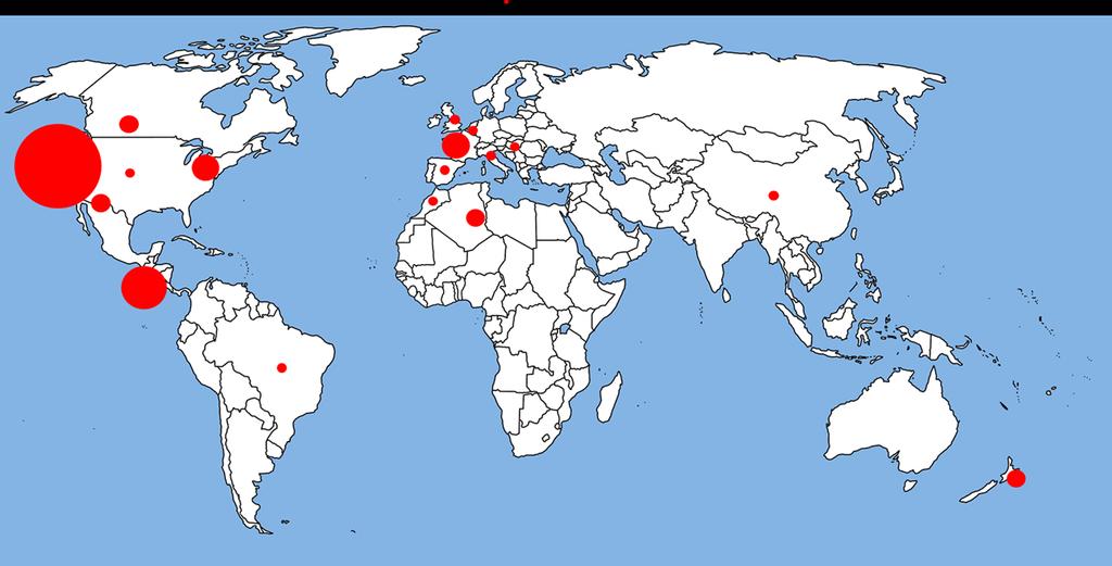Geographical distribution of Cmm strain collection Strains Continents Decades