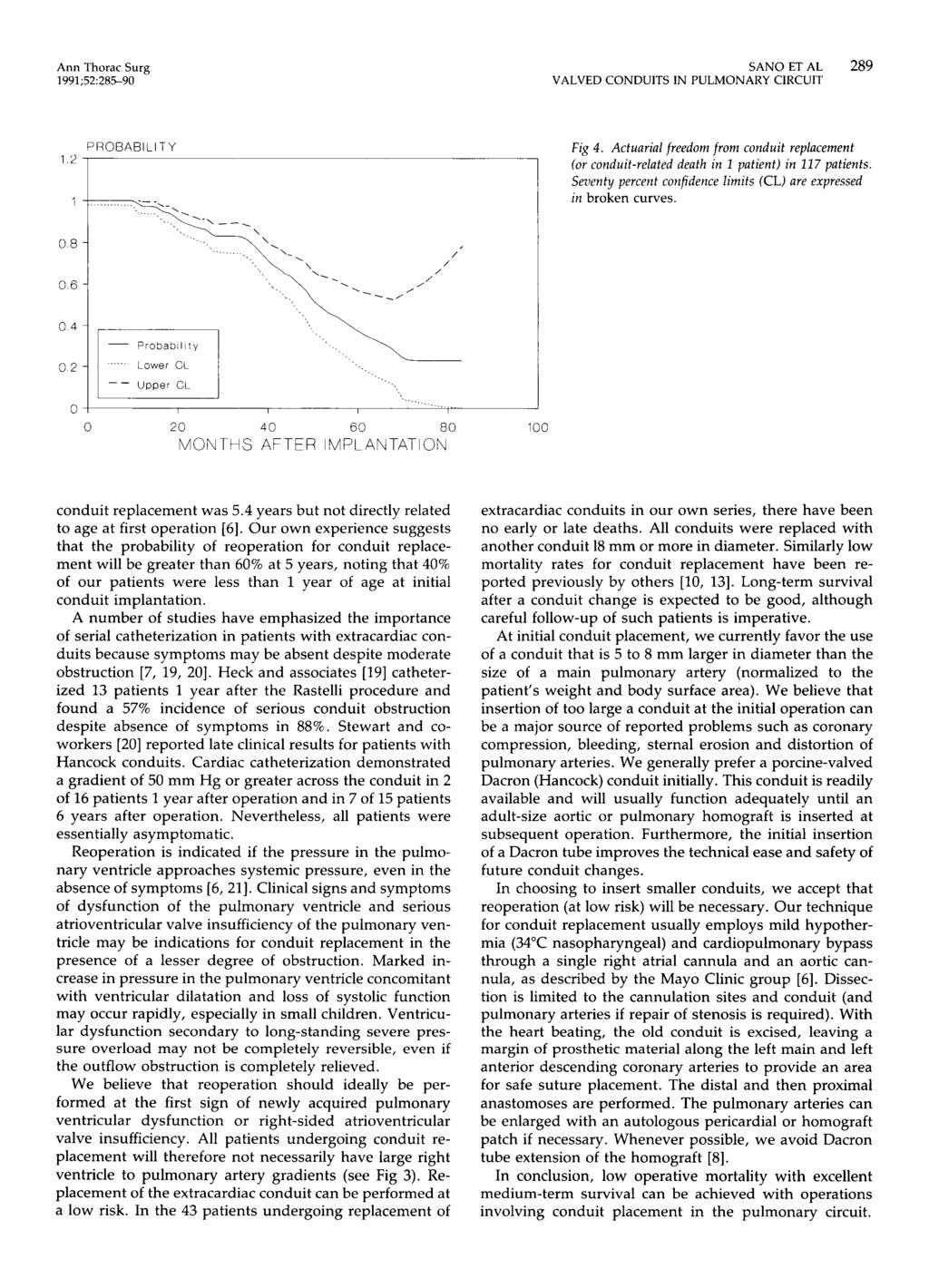 Ann Thorac Surg 1991;52:285-90 SANOETAL 289 PROBABlLl TY 1 2, Fig 4. Actuarial freedom from conduit replacement (or conduit-related death in 2 patient) in 217 patients.