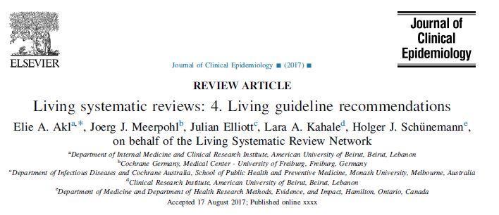 Elements necessary for producing living recommendations Living systematic review Living Evidence profile Living