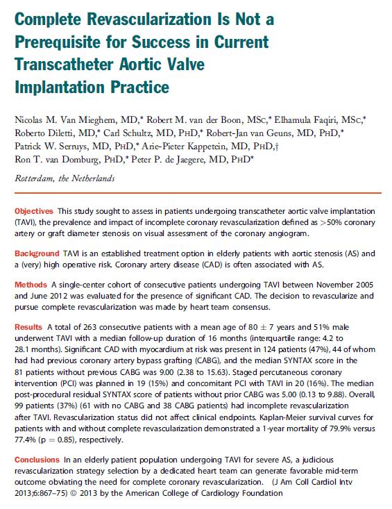 In an elderly patient population undergoing TAVI for severe AS, a judicious revascularization strategy selection by a
