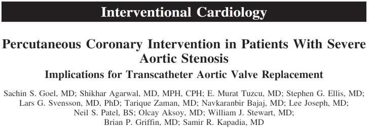 Cases 254 patients with severe AS who underwent PCI between Jan 1998 and Dec 2008 for any indication Severe AS AVA <1.0 cm2 Mean gradient > 40 mm Hg Jet velocity > 4.0 m/s.