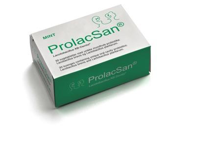 Product specifications ProlacSan gel ProlacSan tablets Content: 1.2 ml 30 lozenges Active bacteria per dose: minimum 6 x 10 9 CFU Lactobacillus brevis / Lactobacillus plantarum minimum 1.