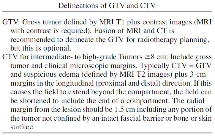 Variation in GTV and CTV for preoperative RT of primary large high-grade STS of the extremity among RTOG sarcoma radiation
