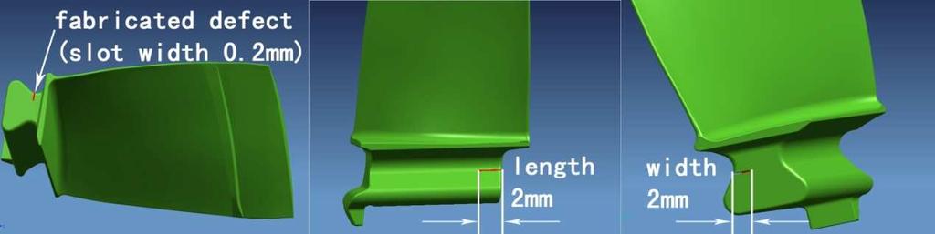 Fig. 4: Blade dovetail fabricated defect position and size. 2.