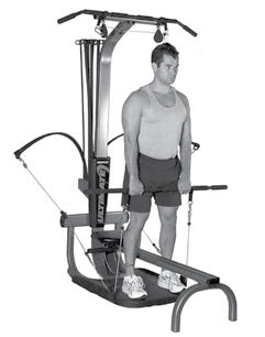 The bar harness may have to be adjusted to insure that there is enough movement in the cable to complete the range of motion. Do not lock your knees.