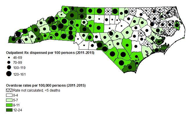 Rates of Unintentional/Undetermined Prescription Opioid Overdose Deaths & Outpatient Opioid Analgesic Prescriptions Dispensed North Carolina Residents, 2011-2015 Average mortality rate: 6.