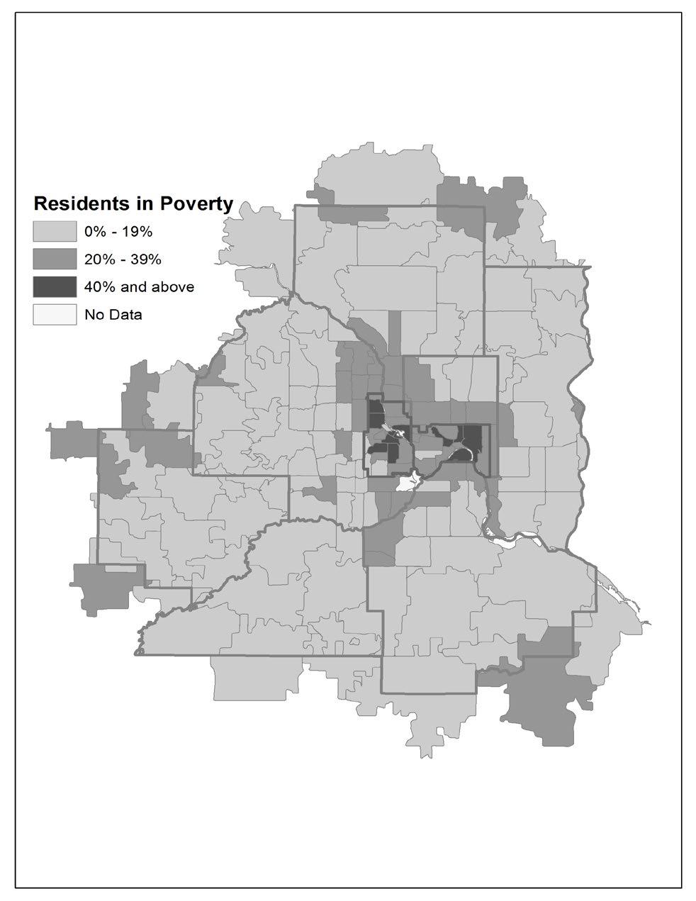 Figure 7 shows the poverty classifications of all 165 ZIP codes in the Twin Cities metro area in 2008.