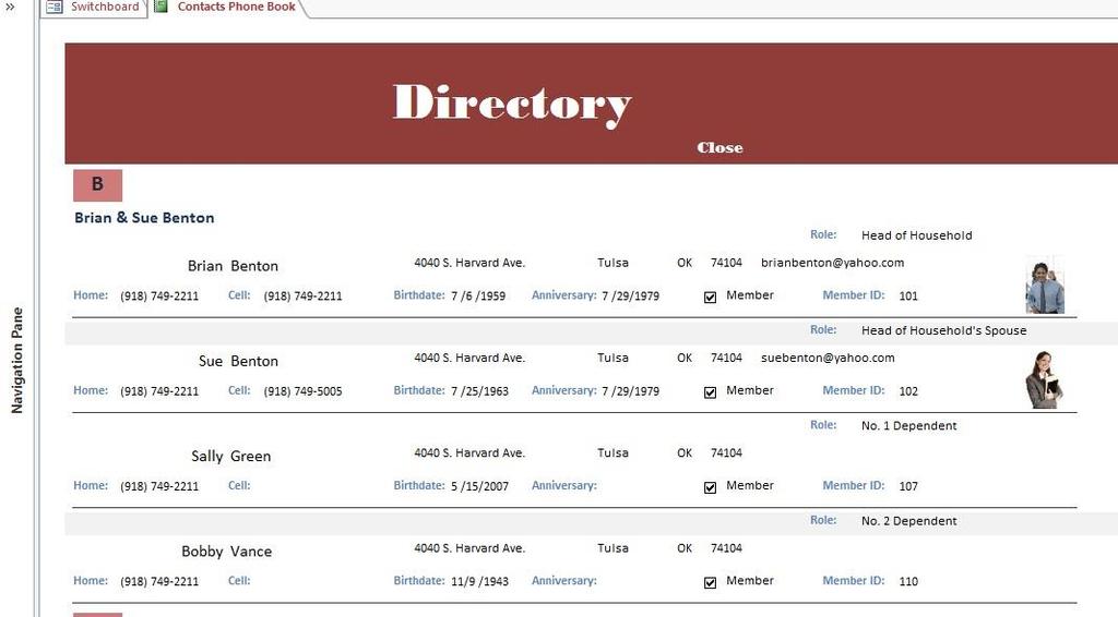 Directory: View and print a directory of individual members listed alphabetically by family s last name with