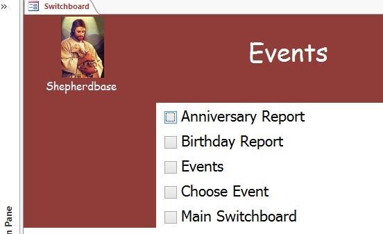 Events Main Menu: View and print Events Reports.