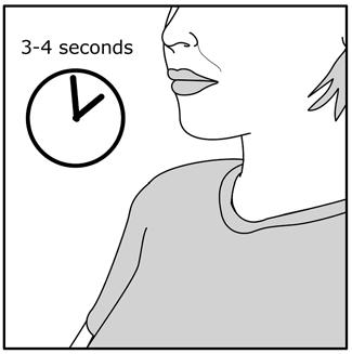 Remove the inhaler from your mouth and hold your breath for about 3 to 4 seconds (or as long as