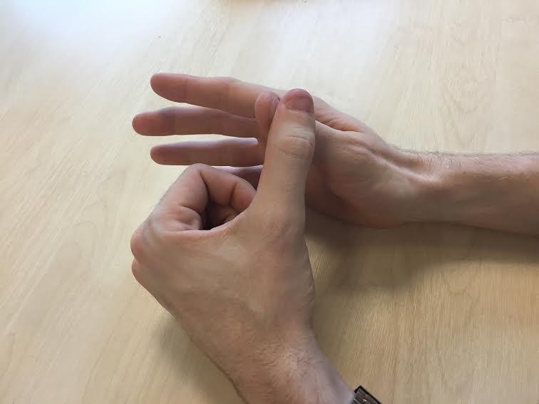 Make sure you are not overstretching your thumb at the middle knuckle as this can cause more damage than help.