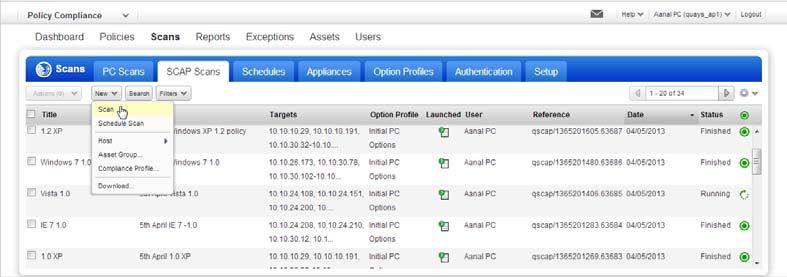 Start Scanning SCAP Scanning analyzes the SCAP compliance of hosts on your network.