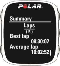 Maximum altitude, ascended meters/feet and descended meters/feet. Visible if you trained outdoors and the GPS function was on. The number of manual laps and the best and average duration of a lap.