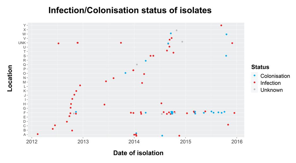 Figure S5: Infection/colonisation status of KPC-producing isolates, by