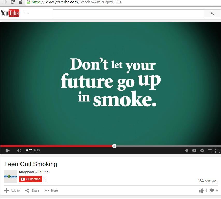 Targeted Population Media Teen Quit Smoking Ad Features: TV and print
