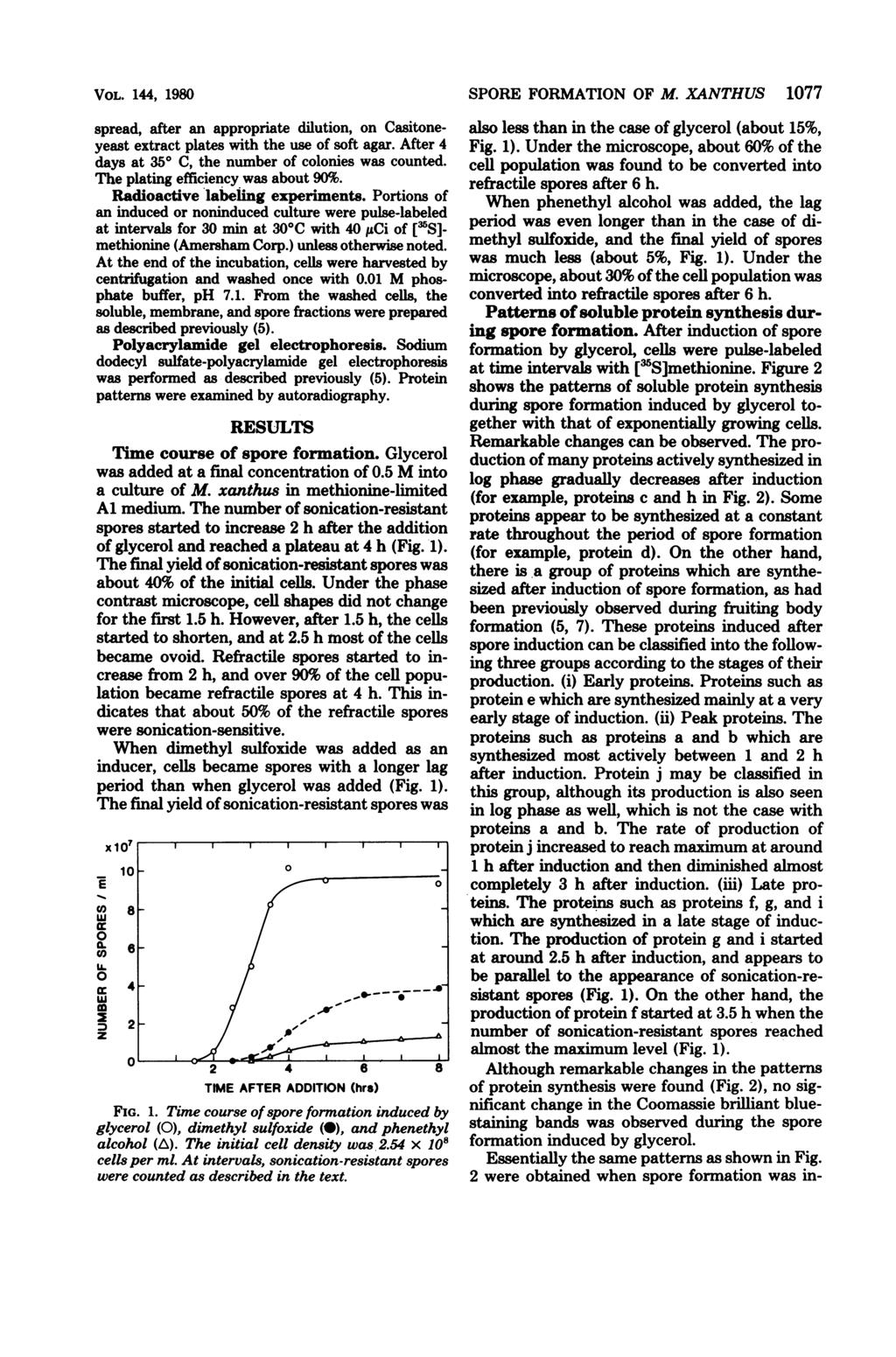 VOL. 144, 1980 spread, after an appropriate dilution, on Casitoneyeast extract plates with the use of soft agar. After 4 days at 350 C, the number of colonies was counted.