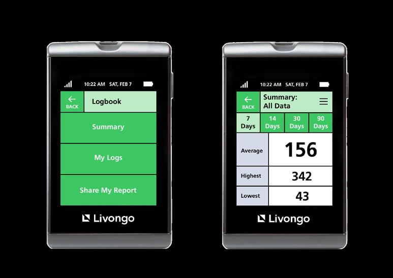 Summary The Livongo Meter also provides views of your blood glucose statistics, displaying averages, highest and lowest values.