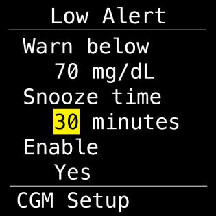 minute increments. No re-alert will occur if Snooze Time is set to 0 minutes.