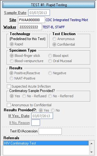 Test # 1- Rapid Reactive (Preliminary Positive Test Result) HIV Confirmatory Test is the required referral for "rapid reactive" results in Test #1 - shaded in blue on the