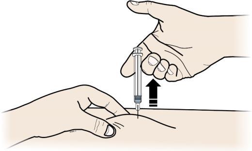 3 C When done, release your thumb, and gently lift the syringe off skin. Do not put the gray needle cap back onto the used syringe.