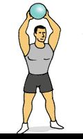 1) Start position: Stand with feet hip width apart. Hold medicine ball at waist. 2) Take right foot and step 2-3 feet out to the right side (or the 3 o clock position).