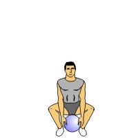 Squat and Press with medicine ball 1. Stand with feet shoulder width apart and knees slightly bent. 2. Start position: Position medicine ball to ear level. 3. Go into a full squat.