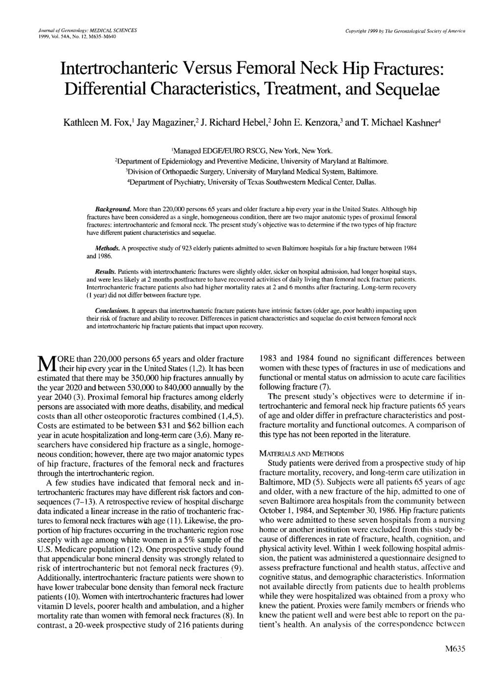 Journal ofgerontology: MEDICAL SCIENCES 1999, Vol. 54A, No.