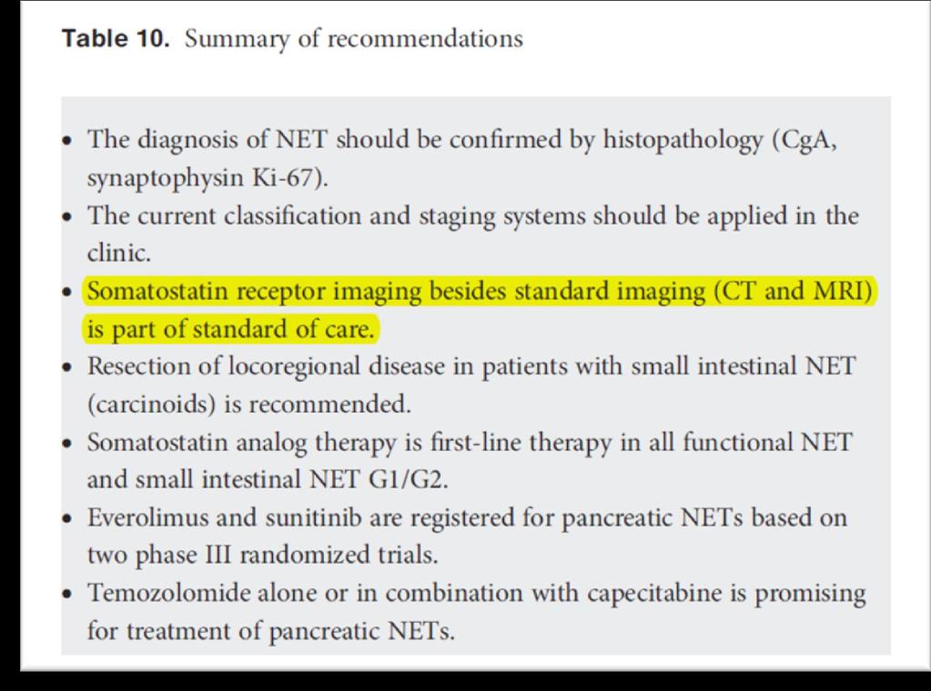2012 ESMO guidelines for NET management