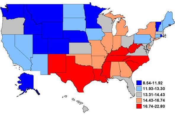 Obesity Prevalence by State in US Children Aged 10-17 yrs #27 % s