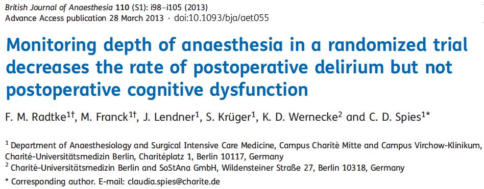 BIS-guided Anesthesia Decreases Postoperative Cognitive Decline BIS Guided Blinded BIS P = 0.