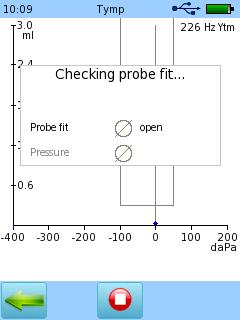 Check Probe Fit Screen appears ( See picture at far right). Once you receive green check marks by Probe fit and Pressure, the test will proceed automatically.