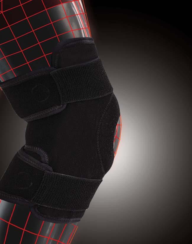 Contour design and adjustable velcro closure for custom fit. Provides easy application and maximum support. aeroprene material lined with cotton behind knee for optimal comfort.