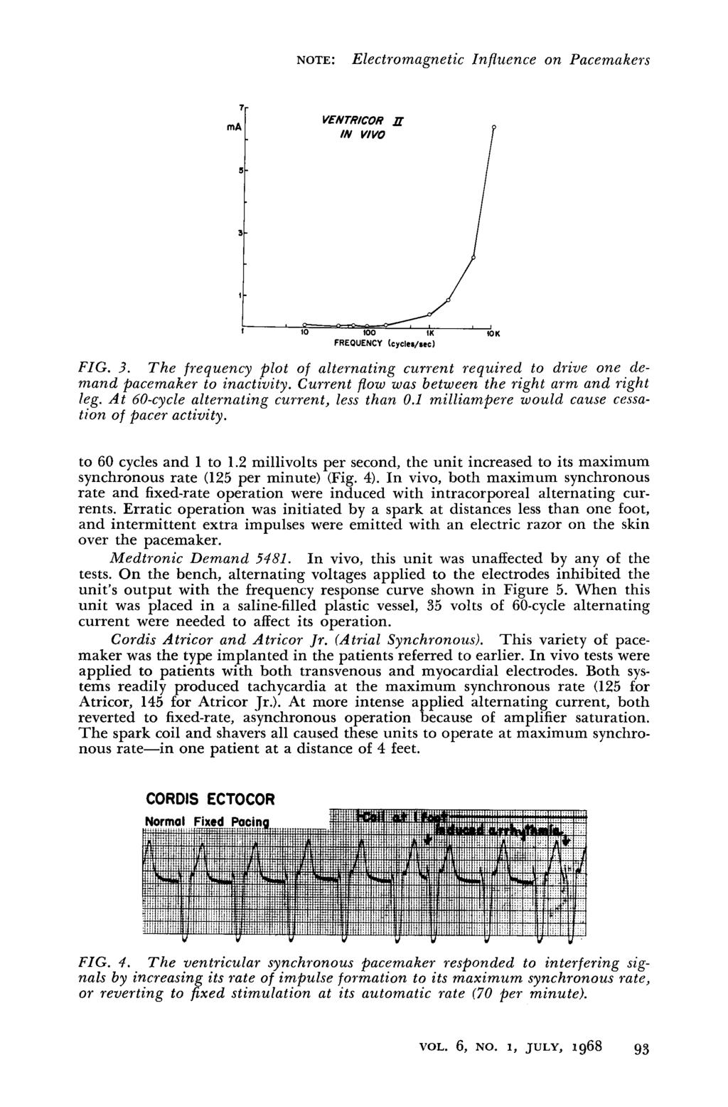 NOTE: Electromagnetic Znfluence on Pacemakers ma 7r VENTRCOR N VVO 5-3- - 0- -,^ to 60 cycles and 1 to 1.