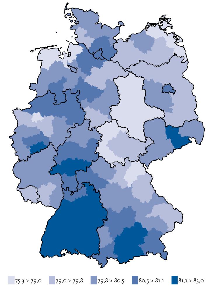 Public health challenges: Life expectancy at birth in Germany regional differences Federal states Regions