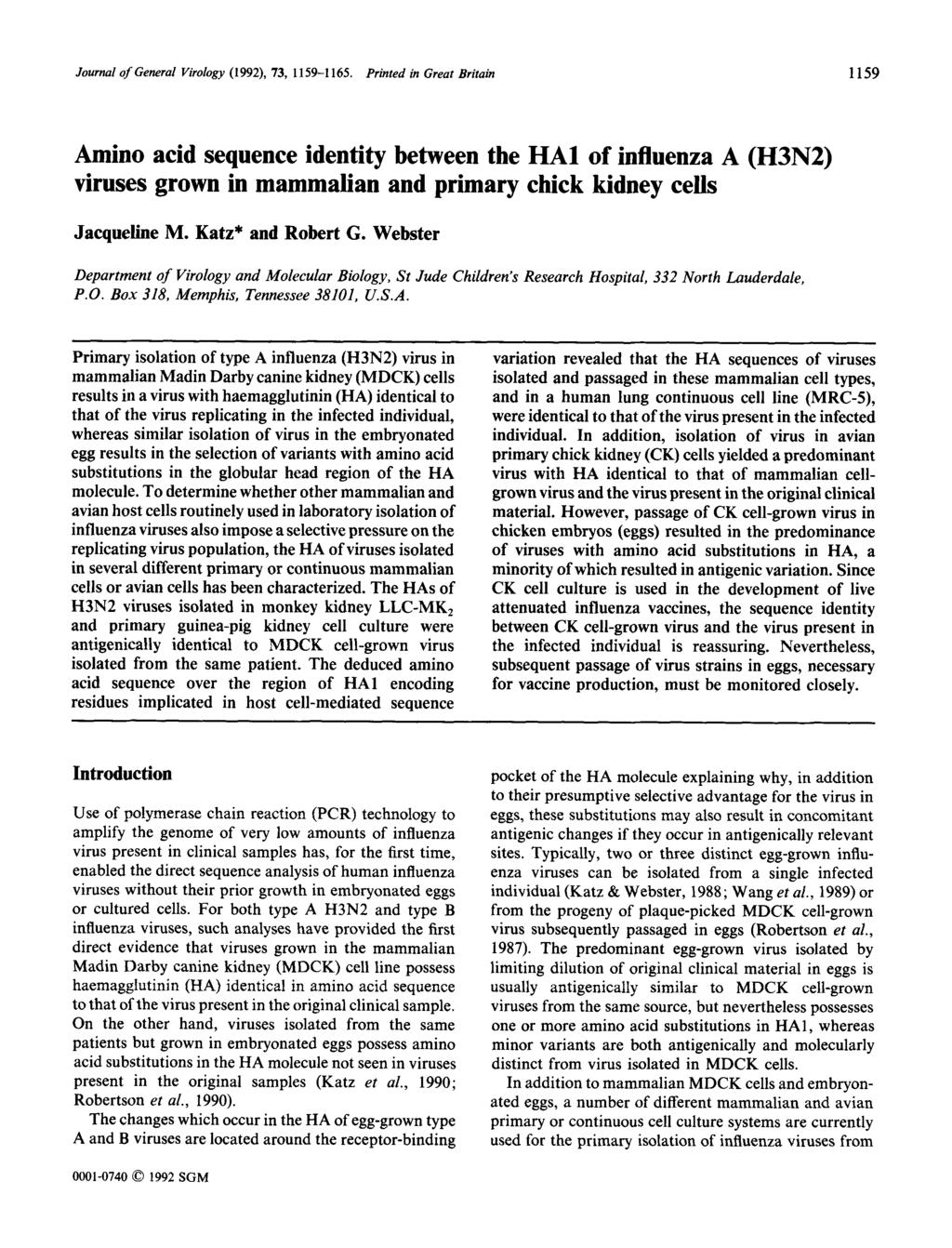 Journal of General Virology (1992), 73, 1159-1165.