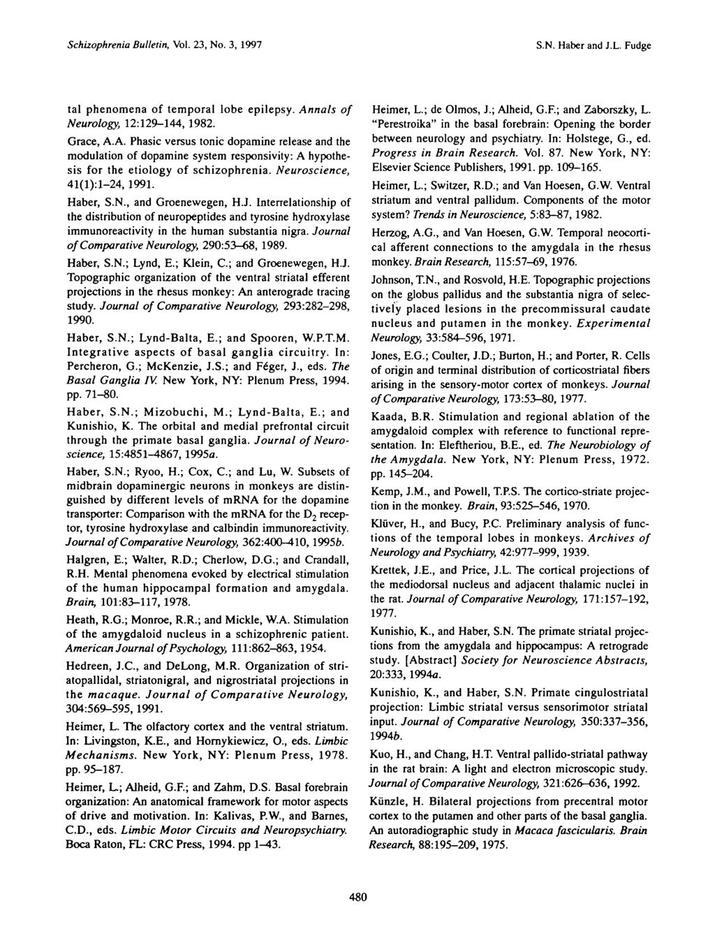 Schizophrenia Bulletin, Vol. 23, No. 3, 1997 S.N. Haber and J.L. Fudge tal phenomena of temporal lobe epilepsy. An