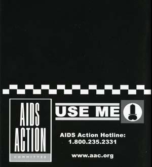 " Back cover of booklet, with Aids Action Committee logo and