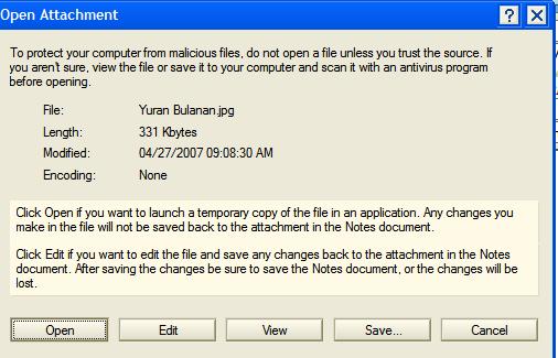 Ada beberapa cara untuk anda menggunakan attachment ini. View Save Open Keterangan Bagi melihat isi kandungan fail yang di sertakan.