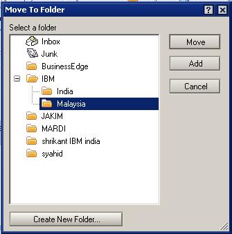Pilih folder di dalam kotak Select a folder di mana emel tersebut hendak dimasukkan atau anda boleh memilih untuk memasukkan ke dalam