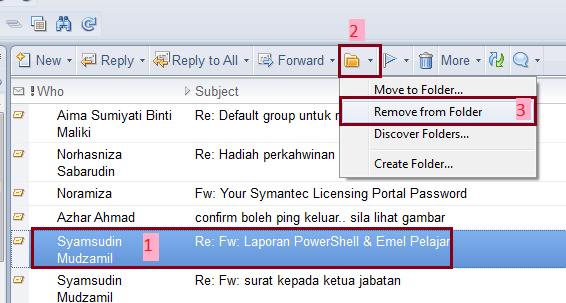 Gambarajah mengeluarkan emel dari folder tanpa menghapuskannya dari emel database anda. Memampatkan emel database anda selepas menghapuskan emel.