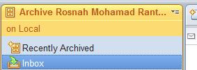 Perkara yang perlu diberikan perhatian apabila anda berada di archive database anda akan dapati perkataan Archive di bahagian atas mailbox dan berwarna jingga kekuning-kuningan.