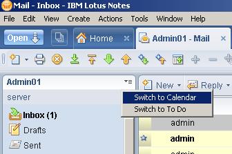 Klik pada tanda ikon Calendar Daripada database emel anda, klik pada tanda anak panah di sebelah tajuk perkataan Mail atau To Do dan