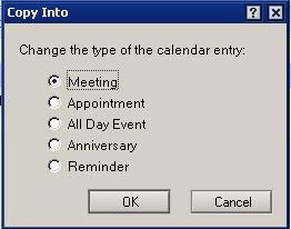 Di Toolbar, klik pada ikon New, pilih New Calendar entry (membuka borang temujanji).