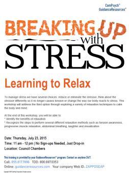 Today is the first day Jeanine, our counselor provided by ComPsych, will be onsite as part of our Breaking Up With Stress