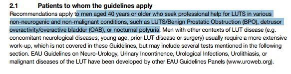 Ghidurile EAU se aplică pacientului cu simptome urinare
