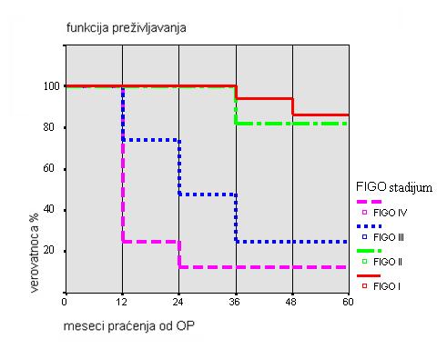 Rezultati pada na 12,5% (0,125±0,117). Pacijentkinje sa FIGO IV stadijumom bolesti praćene su maksimum do 60 meseci i rezultati su prikazani u Grafikonu 10.