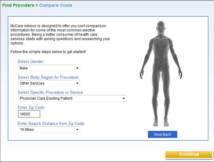 MyCare Advisor Search Criteria Here s an example of a search for