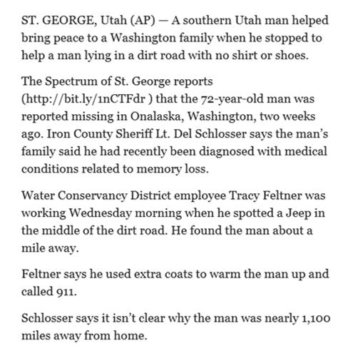 Detecting : Frontline Tools for Early Diagnosis AP article from March 2016: Missing Washington man with memory problems found in Utah Emily Trittschuh, PhD VA Puget Sound Health Care