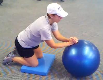 Finishers 13-16 Exercise Descriptions Stability Ball Rollout Kneel on a mat and place your clasped hands on the top of a medium sized ball.